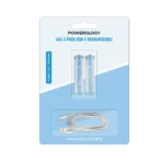 باتری شارژی نیم‌قلمی پاورولوژی AAA بسته 2 عددی با درگاه USB-C