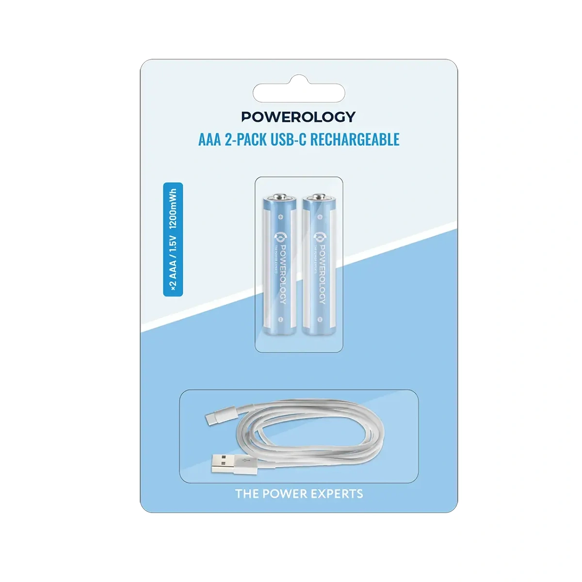 PWAAA122.webp باتری شارژی نیمقلمی پاورولوژی AAA بسته 2 عددی با درگاه USB-C - Image 1